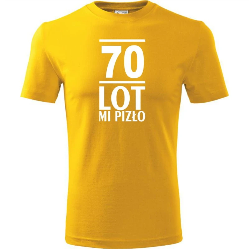 żółta Męska koszulka - 70 lot mi pizło - na prezent urodziny.
