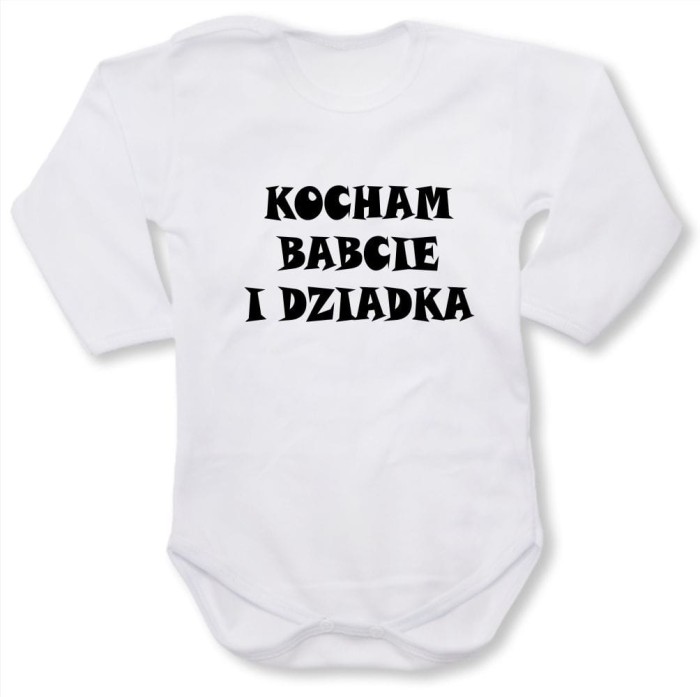 białe Dziecięce body z dł. rękawem - kocham babcie i dziadka.