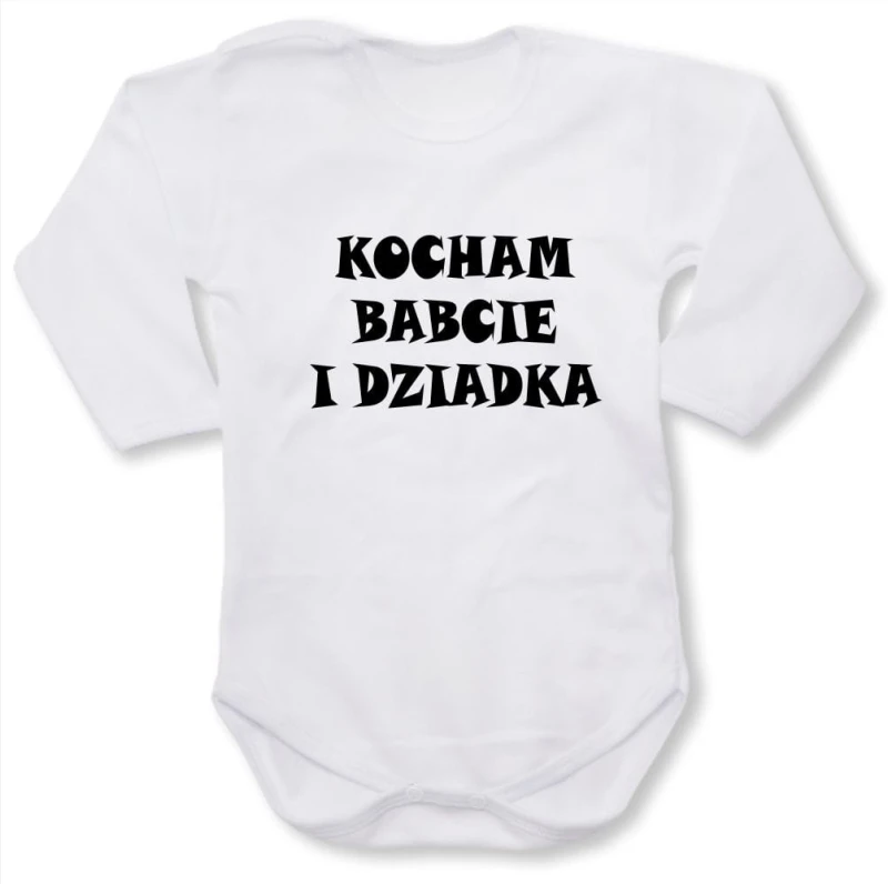 białe Dziecięce body z dł. rękawem - kocham babcie i dziadka.