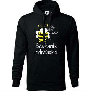 czarna męska bluza z kapturem - bzykanie odmładza.