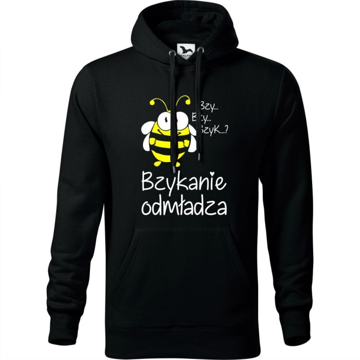 czarna męska bluza z kapturem - bzykanie odmładza.