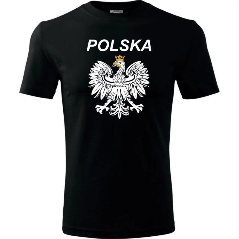 Czarna Czerwona Męska koszulka - Polska 02 z orłem. Dostępne wszystkie rozmiary S, M, L, XL, XXL, XXXL, XXXXL. Zapraszamy do zakupu.