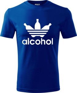 niebieska Męska koszulka - Alcohol, śmieszna i wyjątkowa. T-shirt jak znane logo ADIDAS. Dostępne wszystkie rozmiary S, M, L, XL, XXL, XXXL, XXXXL. Zapraszamy do zakupu.