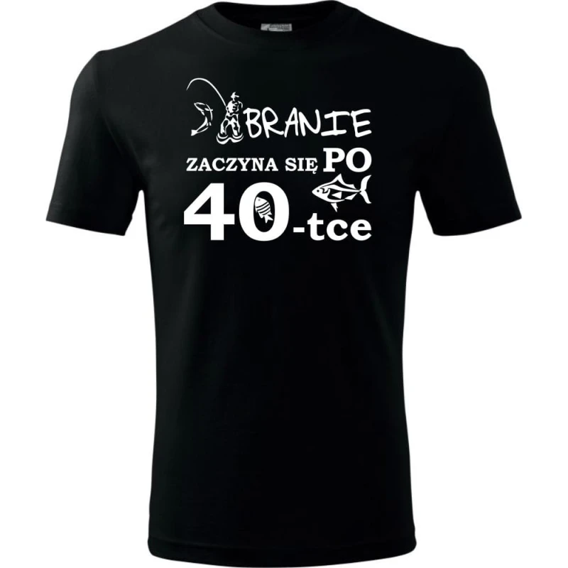czarna Męska koszulka - branie ryba 40.