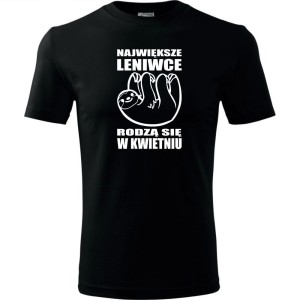 czarna męska koszulka - największe leniwce rodzą się w kwietniu.