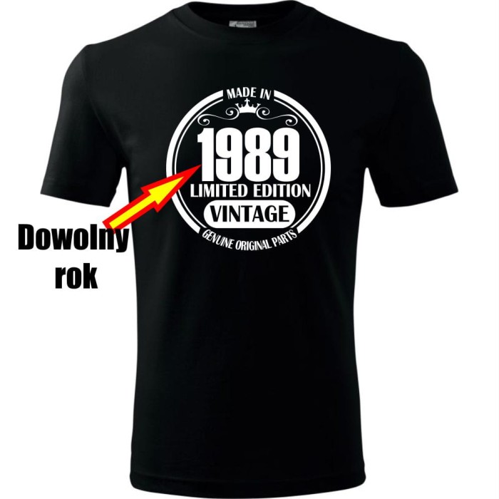 czarna męska koszulka - vintage- limited edition + dowolny rok.