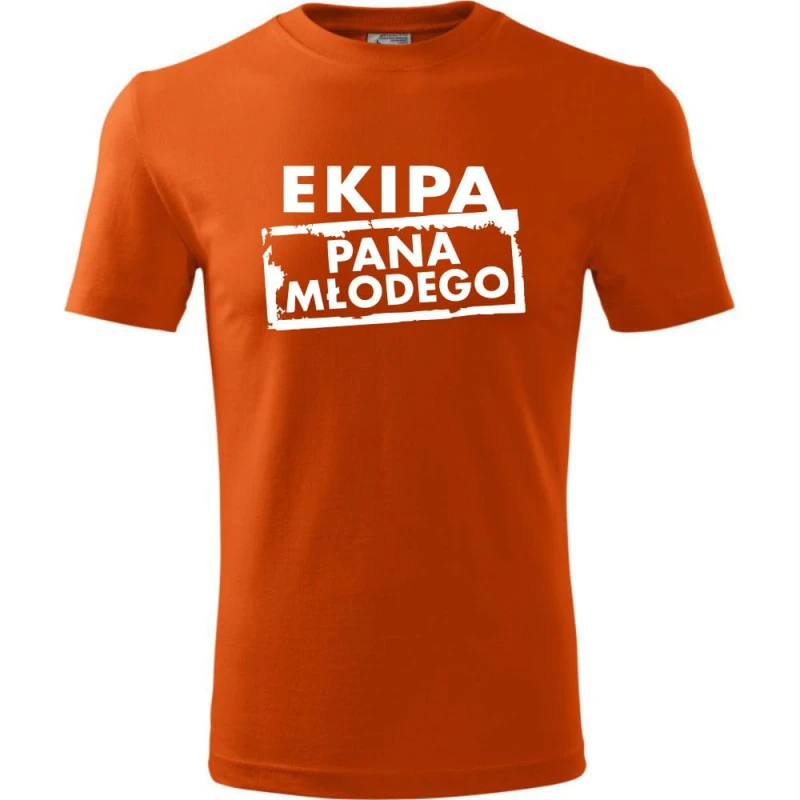 Pomarańczowa męska koszulka - ekipa pana młodego - t-shirt wieczór kawalerski. Dostępne wszystkie rozmiary S, M, L, XL, XXL, XXXL, XXXXL. Zapraszamy do zakupu.