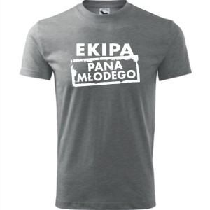 Szara męska koszulka - ekipa pana młodego - t-shirt wieczór kawalerski. Dostępne wszystkie rozmiary S, M, L, XL, XXL, XXXL, XXXXL. Zapraszamy do zakupu.