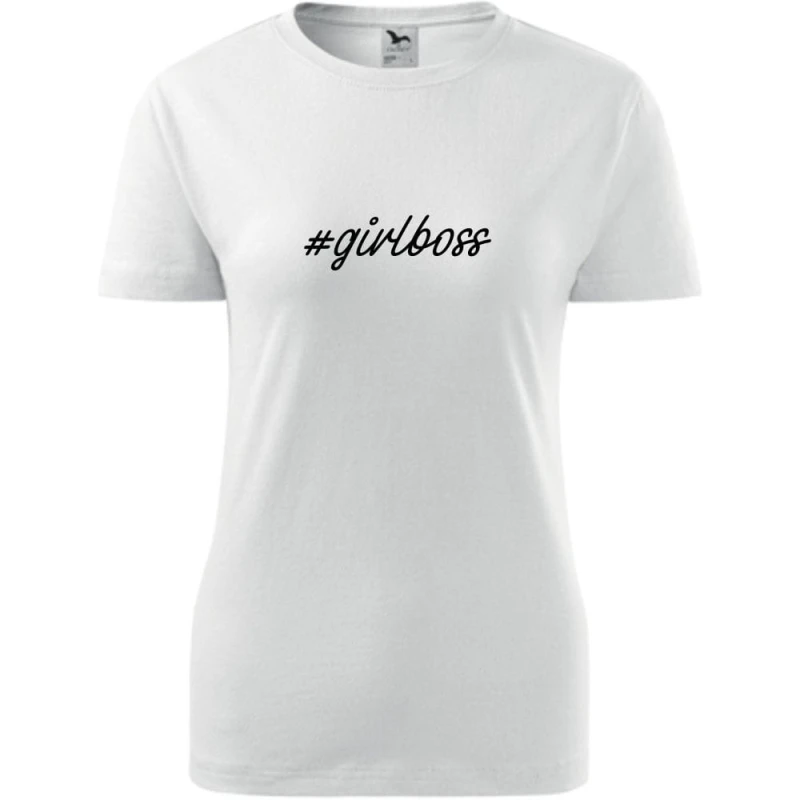 biała damska koszulka - #girlboss