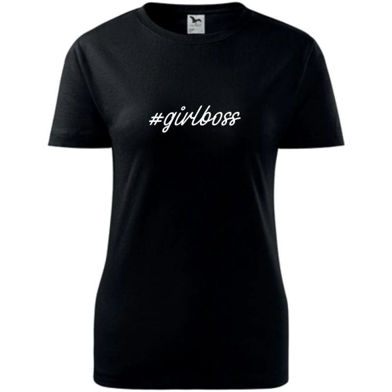 czarna damska koszulka - #girlboss