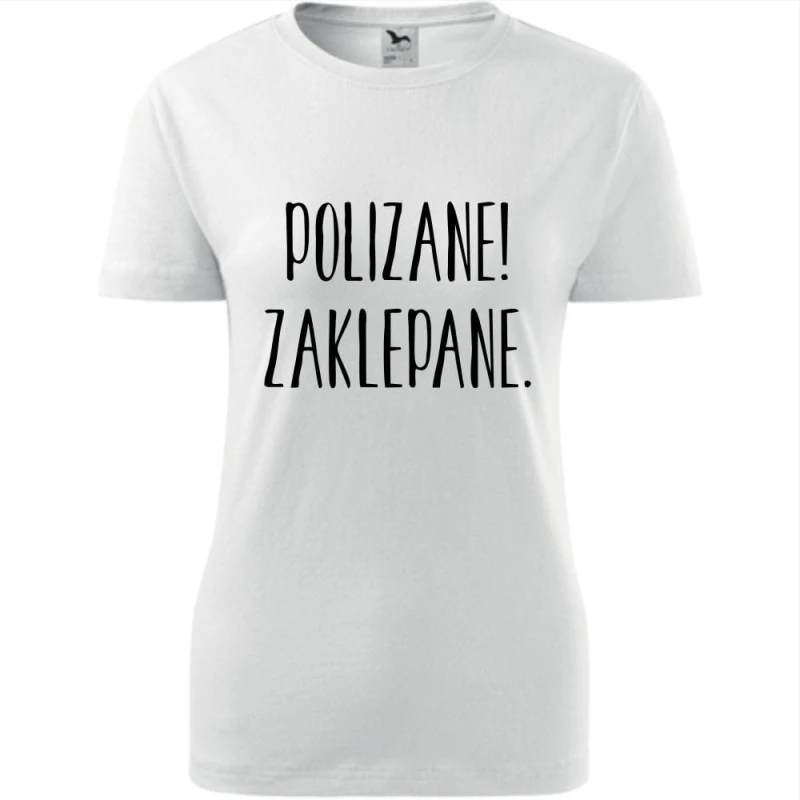 Biała Damska koszulka taliowana - Polizane zaklepane.