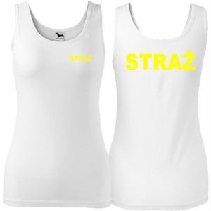 biały Damski tank top - straż pożarna nadruk żółty pierś i tył