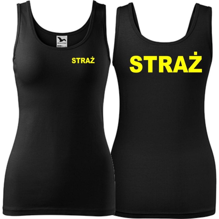 czarny Damski tank top - straż pożarna nadruk żółty pierś i tył