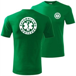 zielona męska koszulka - ratownictwo medyczne. Dostępne wszystkie rozmiary S, M, L, XL, XXL, XXXL, XXXXL. Zapraszamy do zakupu.