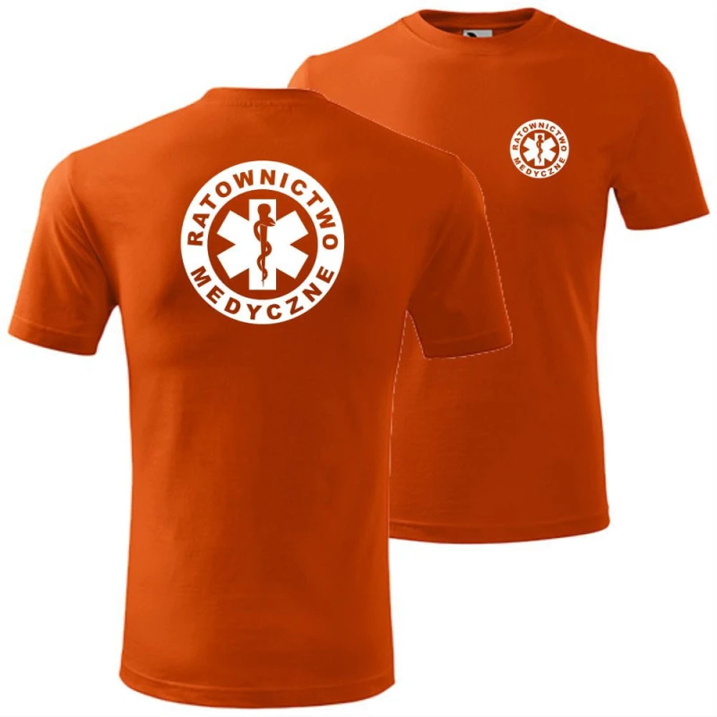 pomarańczowa męska koszulka - ratownictwo medyczne. Dostępne wszystkie rozmiary S, M, L, XL, XXL, XXXL, XXXXL. Zapraszamy do zakupu.