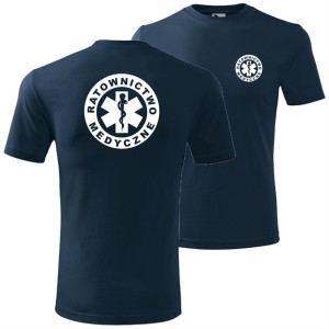 granatowa męska koszulka - ratownictwo medyczne. Dostępne wszystkie rozmiary S, M, L, XL, XXL, XXXL, XXXXL. Zapraszamy do zakupu.