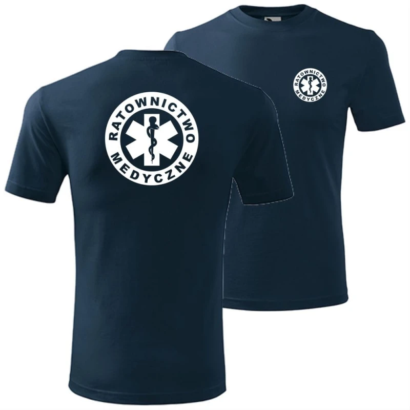 granatowa męska koszulka - ratownictwo medyczne. Dostępne wszystkie rozmiary S, M, L, XL, XXL, XXXL, XXXXL. Zapraszamy do zakupu.