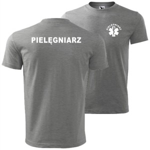 Szara męska koszulka - pielęgniarz Dostępne wszystkie rozmiary S, M, L, XL, XXL, XXXL, XXXXL. Zapraszamy do zakupu.