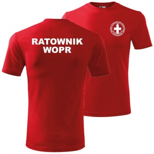 czerwona męska koszulka - ratownik wopr wodne ochotnicze pogotowie ratunkowe.
