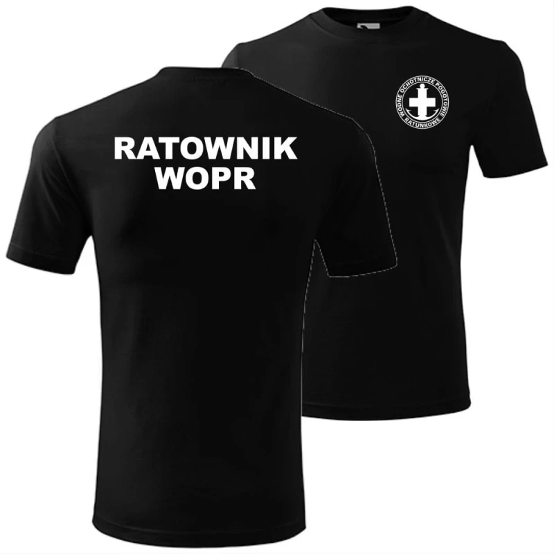 czarna  męska koszulka - ratownik wopr wodne ochotnicze pogotowie ratunkowe.