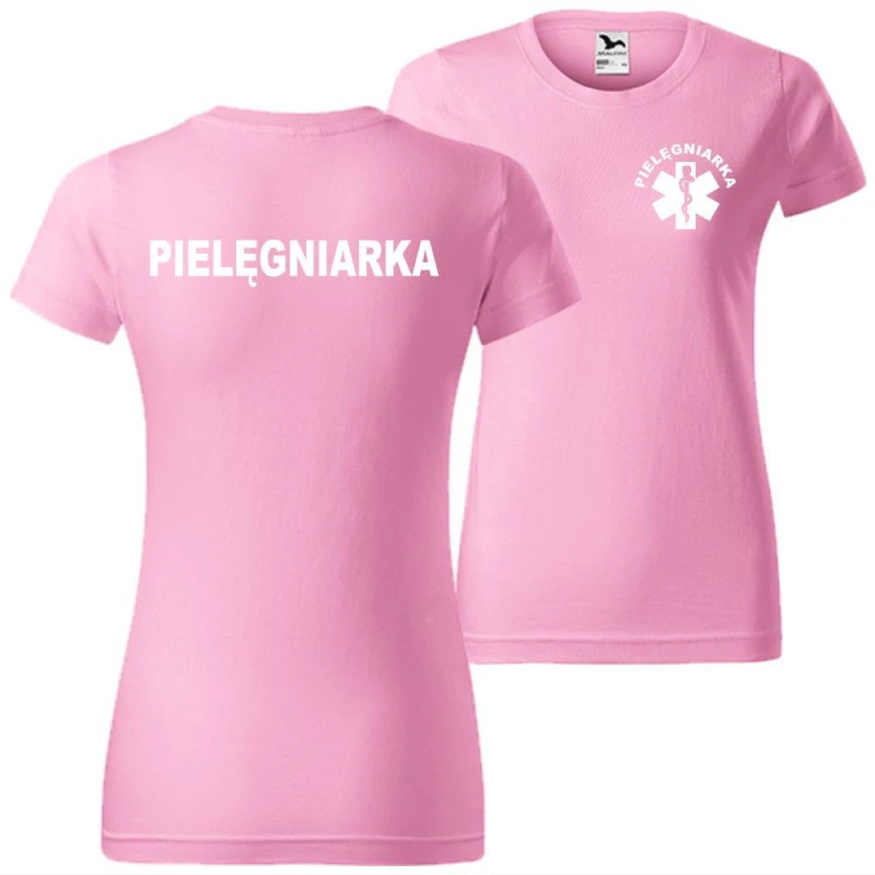 różowa damska koszulka - pielęgniarka t-shirt.  Dostępne wszystkie rozmiary XS, S, M, L, XL, XXL. Zapraszamy do zakupu.