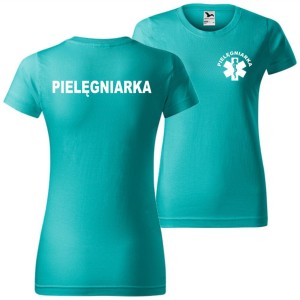 szmaragdowa damska koszulka - pielęgniarka t-shirt.  Dostępne wszystkie rozmiary XS, S, M, L, XL, XXL. Zapraszamy do zakupu.