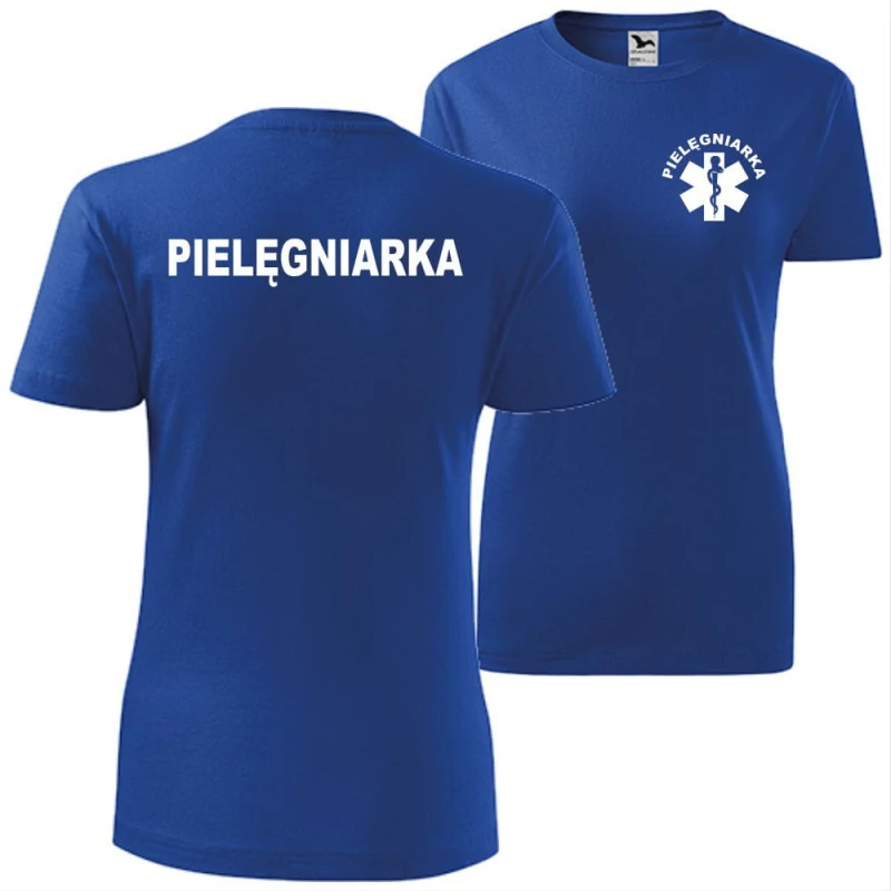 niebieska damska koszulka - pielęgniarka t-shirt.  Dostępne wszystkie rozmiary XS, S, M, L, XL, XXL. Zapraszamy do zakupu.