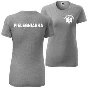 szara damska koszulka - pielęgniarka t-shirt.  Dostępne wszystkie rozmiary XS, S, M, L, XL, XXL. Zapraszamy do zakupu.