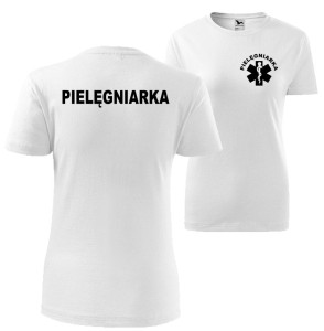 biała damska koszulka - pielęgniarka t-shirt.  Dostępne wszystkie rozmiary XS, S, M, L, XL, XXL. Zapraszamy do zakupu.