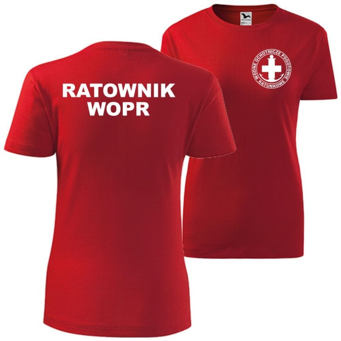 czerwona damska koszulka - ratownik wopr wodne ochotnicze pogotowie ratunkowe.