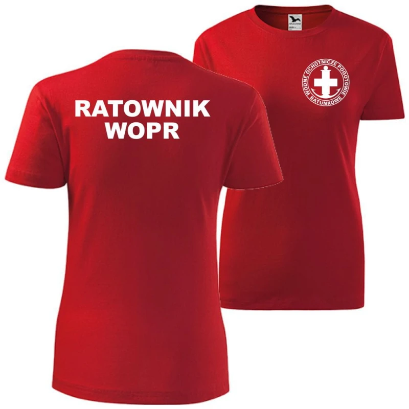 czerwona damska koszulka - ratownik wopr wodne ochotnicze pogotowie ratunkowe.