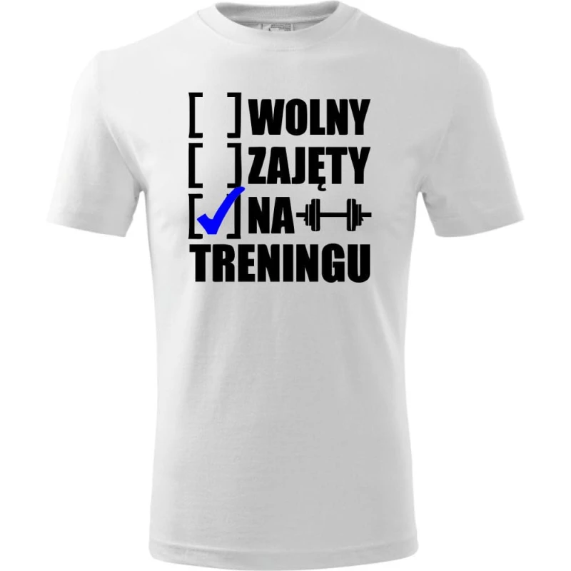 biała Męska koszulka Sportowa - Wolny zajęty na treningu.