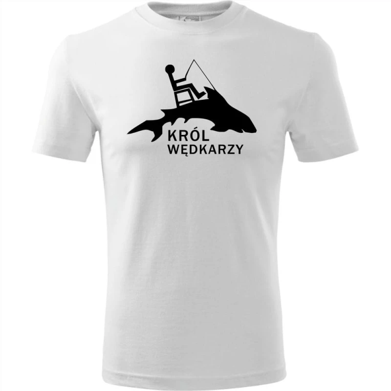 biała Męska koszulka dla Wędkarza - Król wędkarzy - t-shirt wędkarski prezent na ryby.