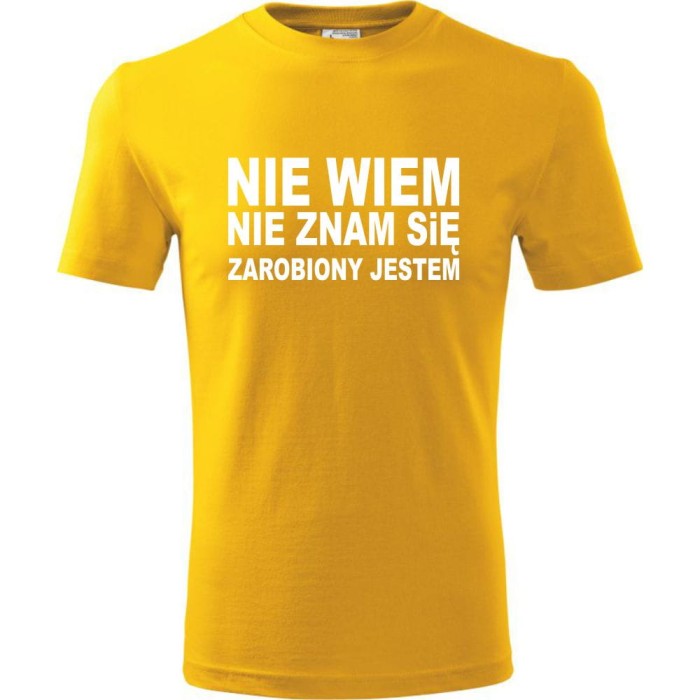 Żółta Męska koszulka - Nie wiem, nie znam się, zarobiony jestem