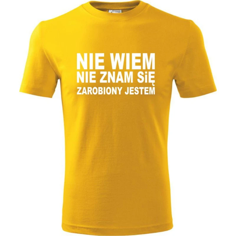 Żółta Męska koszulka - Nie wiem, nie znam się, zarobiony jestem