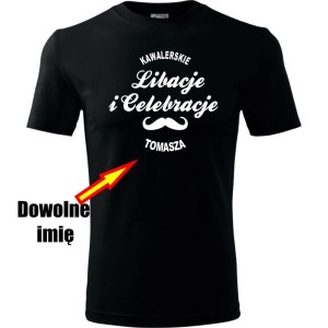 Czarna Męska koszulka - Libacje celebracje + dowolne imię, wieczór kawalerski prezent