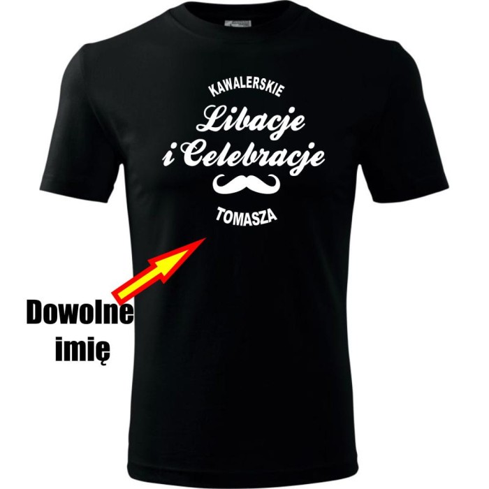 Czarna Męska koszulka - Libacje celebracje + dowolne imię, wieczór kawalerski prezent