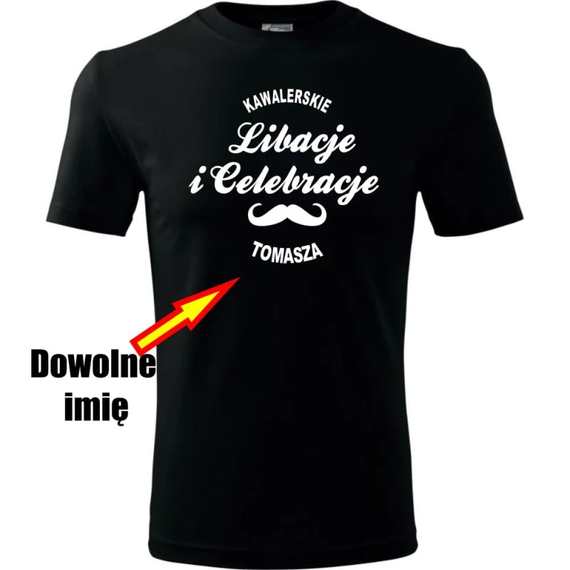 Czarna Męska koszulka - Libacje celebracje + dowolne imię, wieczór kawalerski prezent