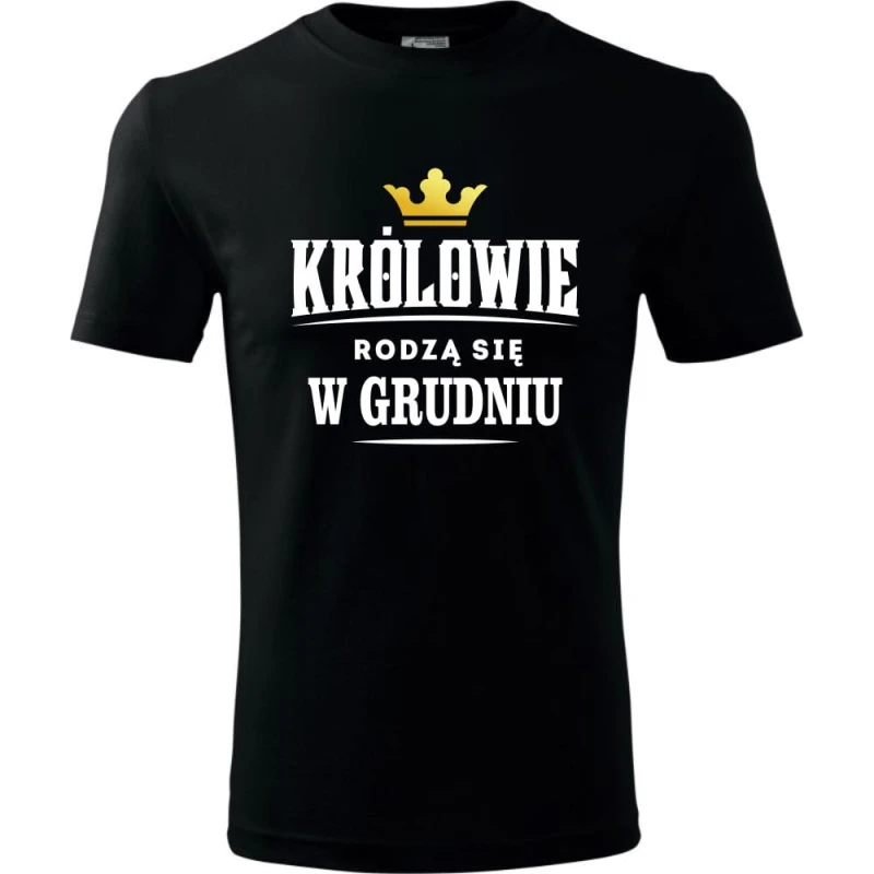 czarna męska koszulka - królowie rodzą się w grudniu.