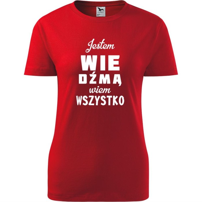 czerwona damska koszulka taliowana - jestem wiedźmą - wiem wszystko.