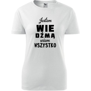 biała damska koszulka taliowana - jestem wiedźmą - wiem wszystko.