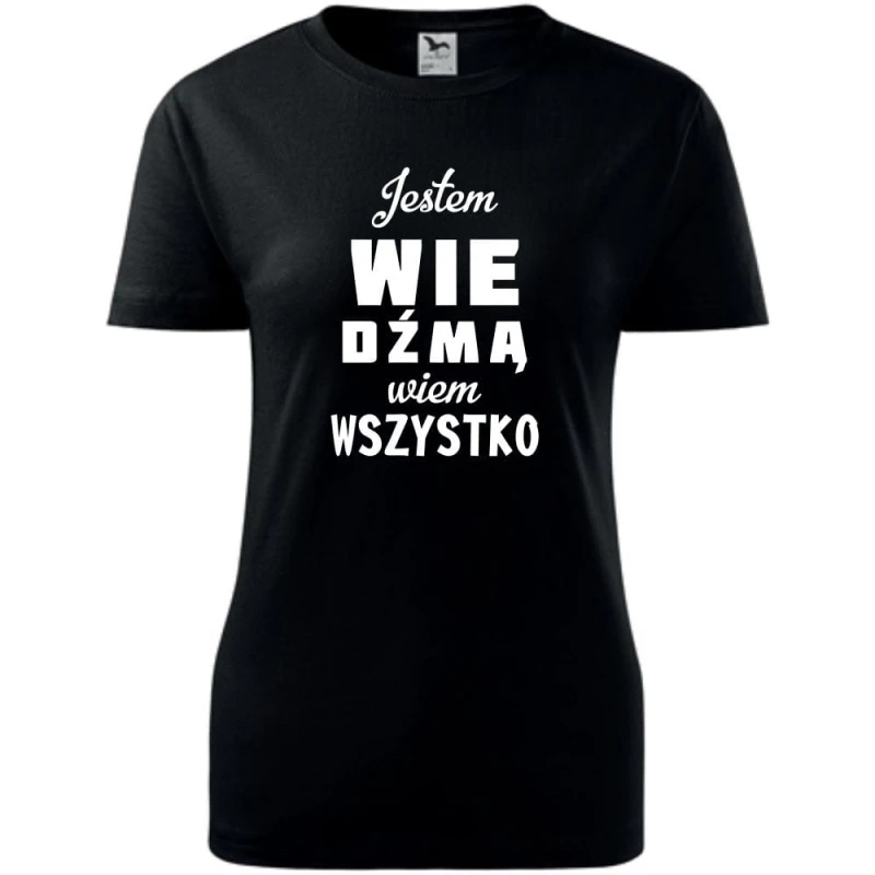 czarna damska koszulka taliowana - jestem wiedźmą - wiem wszystko.