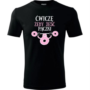 czarna męska koszulka - ćwiczę żeby jeść pączki.