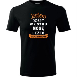 czarna męska koszulka - jestem dobry w łóżku, mogę leżeć godzinami.