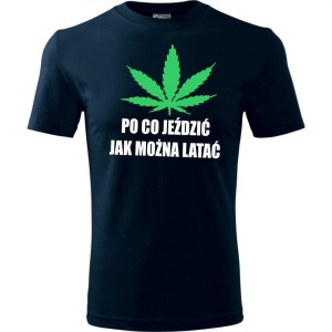 granatowa Męska koszulka - Po co jeździć jak można latać.