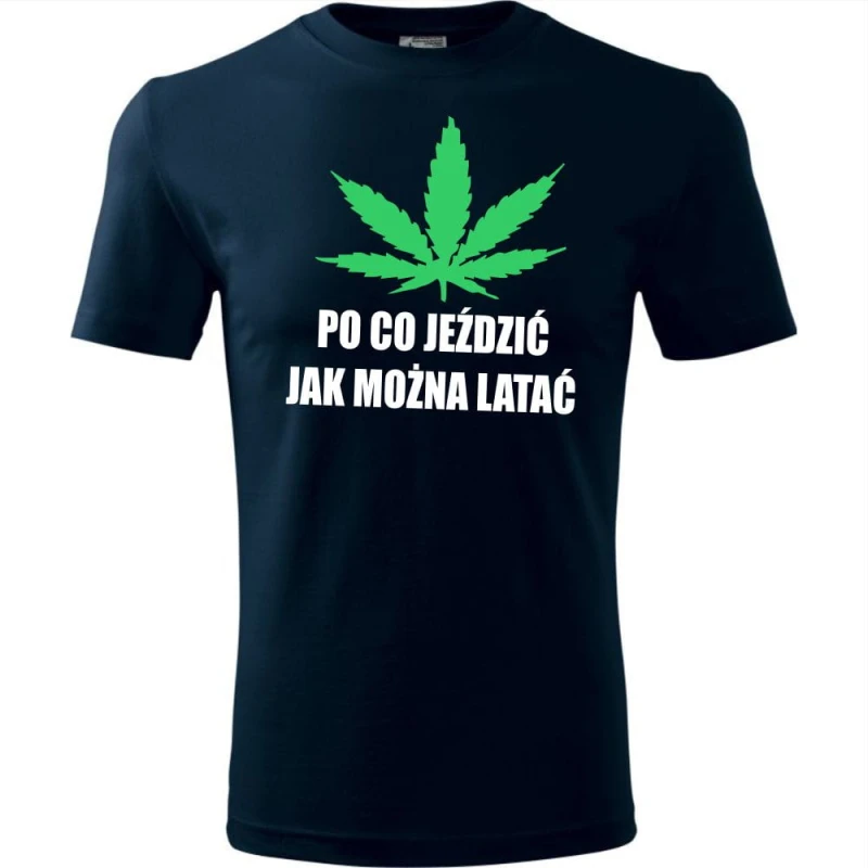 granatowa Męska koszulka - Po co jeździć jak można latać.