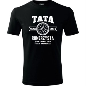 czarna męska koszulka - tata rowerzysta (jak zwykły tata tylko fajniejszy).