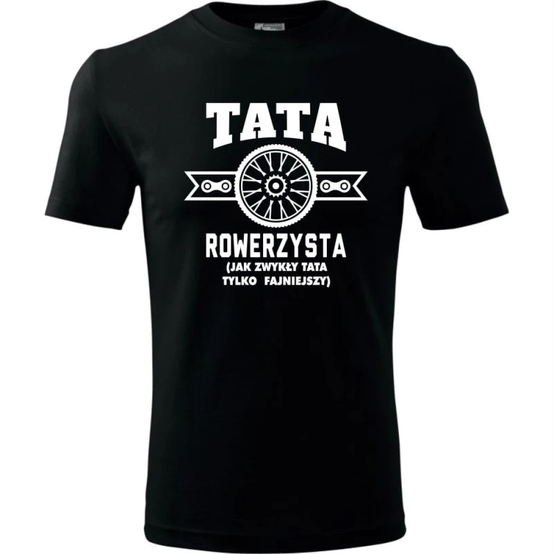 czarna męska koszulka - tata rowerzysta (jak zwykły tata tylko fajniejszy).
