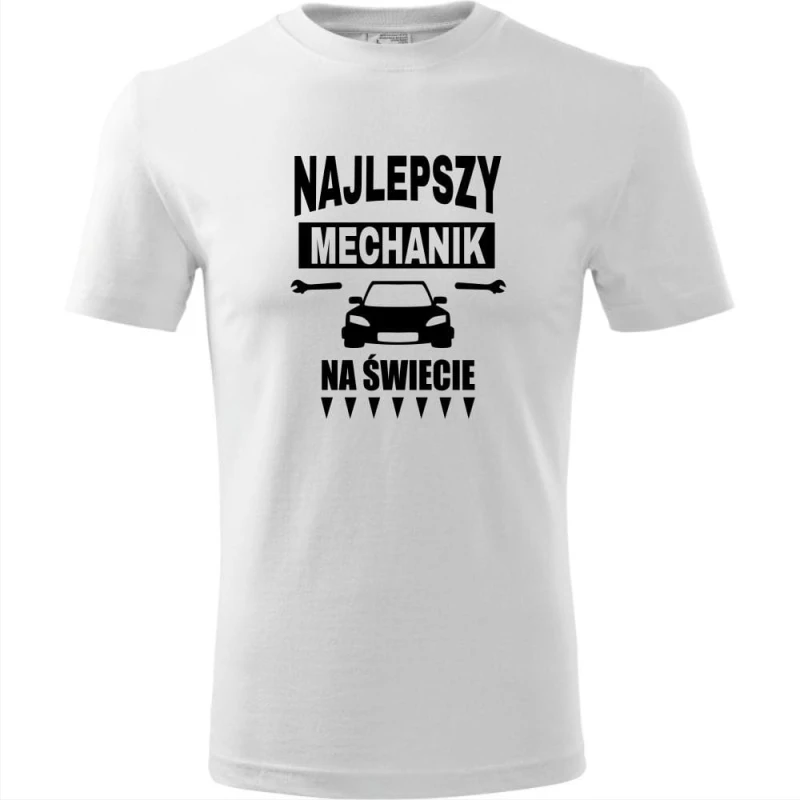 Biała Męska koszulka - najlepszy mechanik na świecie.