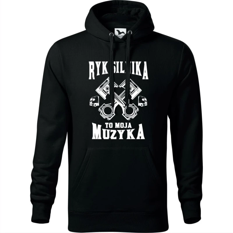 Czarna męska bluza z kapturem - ryk silnika to moja muzyka.